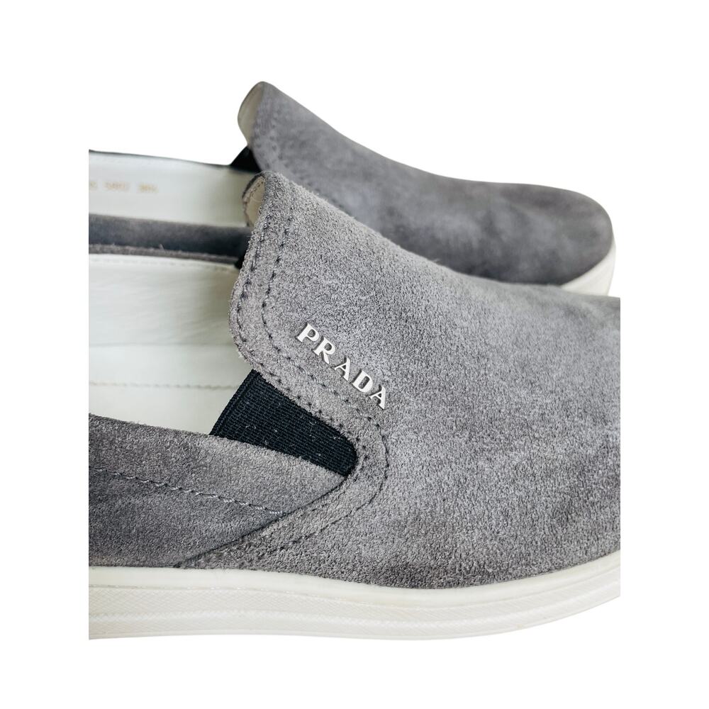 Prada Gray Suede Slip On Sneakers Womens 7 Leather Lined - Picture 6 of 15